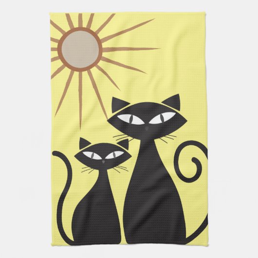 Linge De Cuisine Mid Century moderne MCM Cool Chat noir (Vertical)