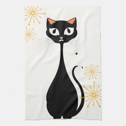 Linge De Cuisine Mid Century moderne MCM Cool Chat noir (Vertical)