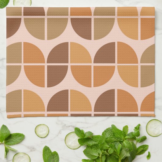 Linge De Cuisine Mid Century moderne Motif orange brun (Plié)