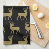 Linge De Cuisine Mid Century Vacances Cerf Motif Noir et Or (Quart Plié)