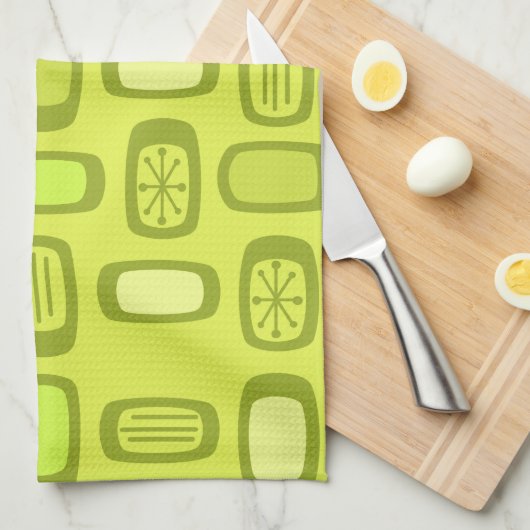 Linge De Cuisine Midcentury MCM Rounded Rectangles Chartreuse (Quart Plié)