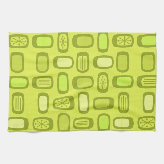 Linge De Cuisine Midcentury MCM Rounded Rectangles Chartreuse (Horizontal)