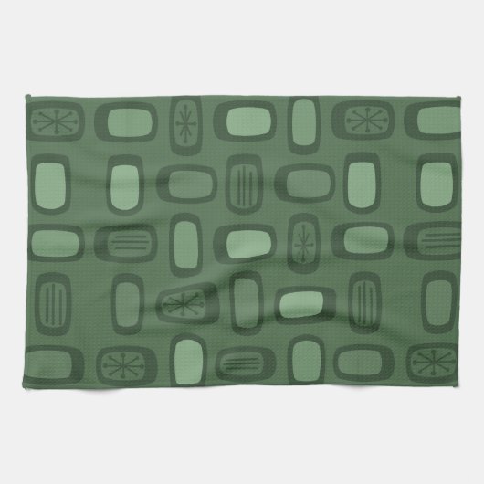 Linge De Cuisine Midcentury MCM Rounded Rectangles Forest Green (Horizontal)