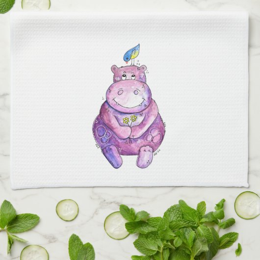 Linge De Cuisine mignon blanc violet (Plié)