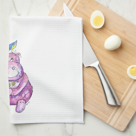 Linge De Cuisine mignon blanc violet (Quart Plié)