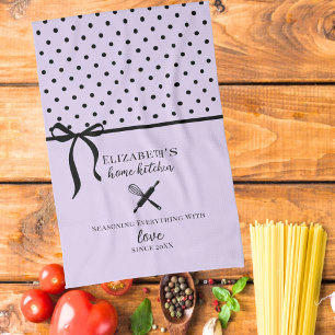 Linge De Cuisine Mignon Chic Féminin Lila Clair et Noir à pois