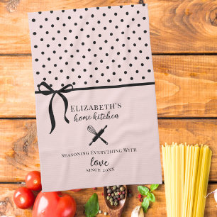 Linge De Cuisine Mignon Chic Féminin Rose Pâle et Noir à Points