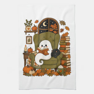 Linge De Cuisine Mignon Fantôme Lisant un Livre Chat Noir Automne C