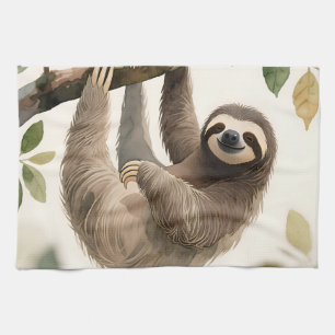 Linge De Cuisine Mignon paresseux suspendu aquarelle sourire détend