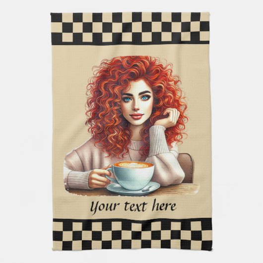 Linge De Cuisine mignonne dame de café ajouter du texte (Vertical)