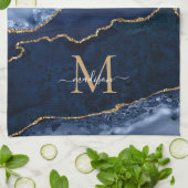 Linge De Cuisine Mignonne Marine Blue Gold Parties scintillant Géod (Plié)