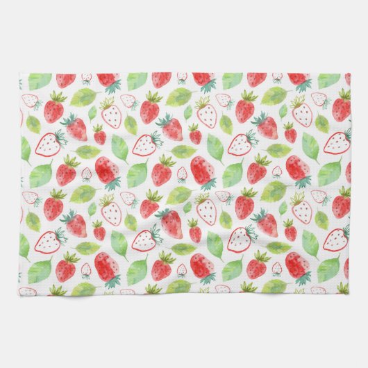 Linge De Cuisine Mignonne Red Strawberries Green Feuilles Plan (Horizontal)