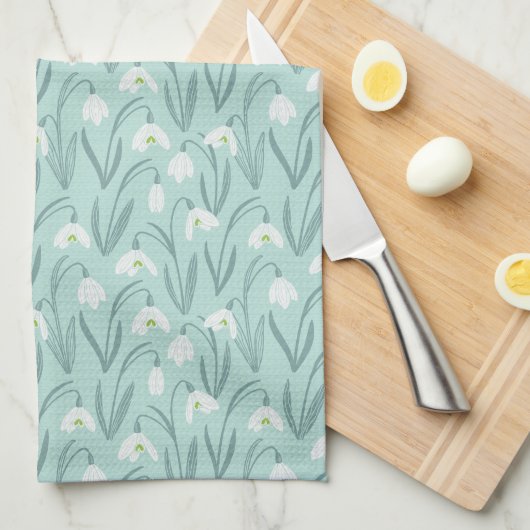 Linge De Cuisine Mignonne Snowdrops menthe (Quart Plié)