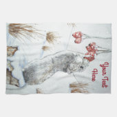 Linge De Cuisine Mignonne souris rouge baies neige scène faune (Horizontal)