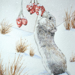 Linge De Cuisine Mignonne souris rouge baies neige scène faune