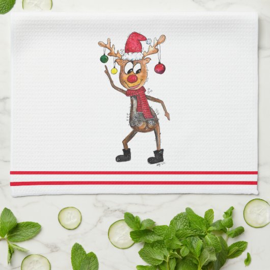 Linge De Cuisine Mignonne Whimsical Dancing Christmas Deer (Plié)