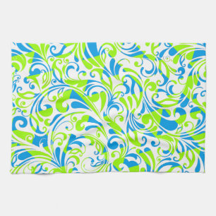 Linge De Cuisine Mignons bleu vert mélangé motifs floraux