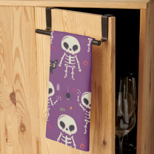 Linge De Cuisine Mignons squelettes motif Halloween violet