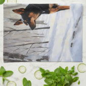 Linge De Cuisine Mince Pinscher Laisser Neige Noël (Plié)