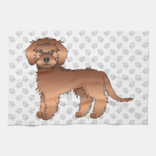 Linge De Cuisine Mini Goldendoodle rouge mignon Chien de dessin ani