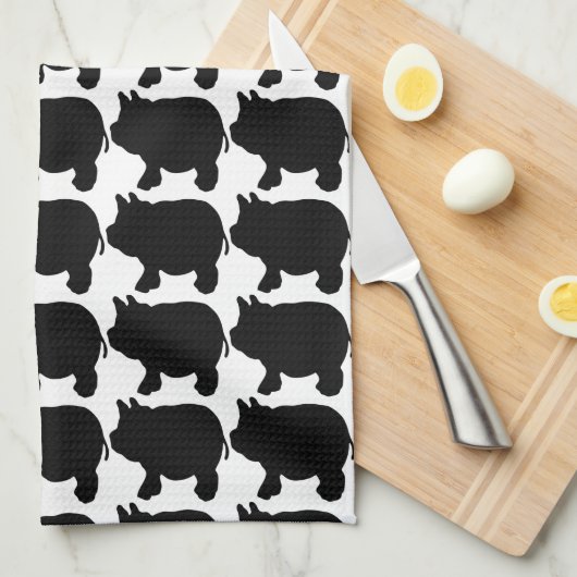 Linge De Cuisine Mini silhouette noire de porc (Quart Plié)