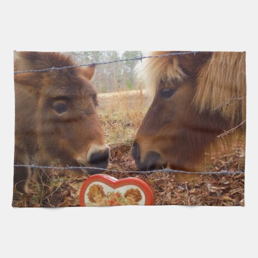 Linge De Cuisine Miniature Donkey & Horse Valentine Heart (Horizontal)