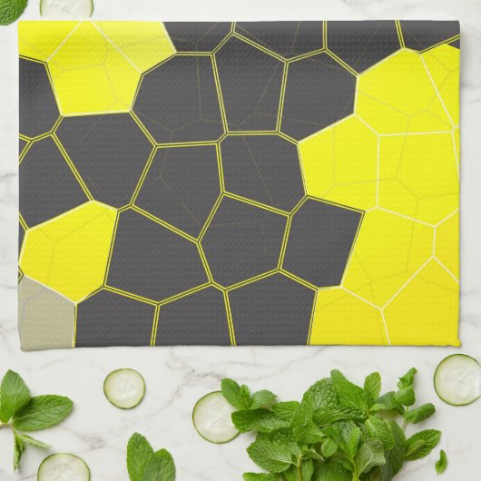 Linge De Cuisine Minimalisme Abstrait Art Jaune Gris Blanc Cellules (Plié)