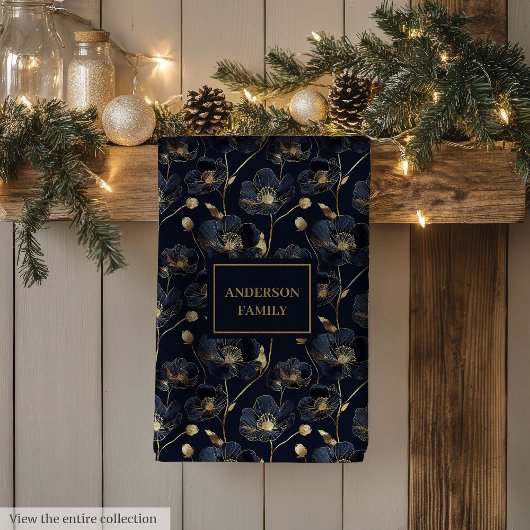 Linge De Cuisine Minimalist Navy Towel Gold Flowers Monogram Touch