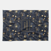 Linge De Cuisine Minimalist Navy Towel Gold Flowers Monogram Touch (Horizontal)