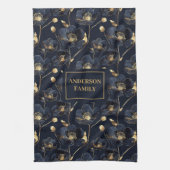 Linge De Cuisine Minimalist Navy Towel Gold Flowers Monogram Touch (Vertical)