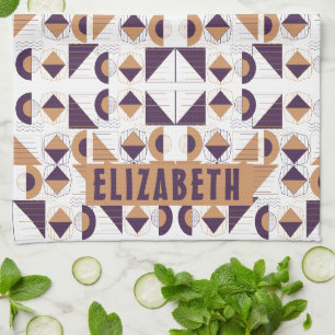 Linge De Cuisine Minimaliste Boho Violet & Or Abstrait Nom Personna