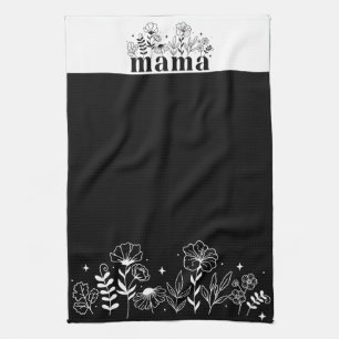 Linge De Cuisine Minimaliste Maman Fleur Sauvage Noir & Blanc