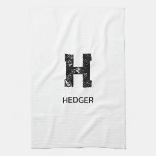 LINGE DE CUISINE MINIMALISTE NOIR MONOGRAMME À UNE LETTRE NOM BLANC