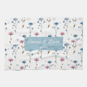 Linge De Cuisine Minimaliste Vintage Fleurs Bleues et Roses Personn
