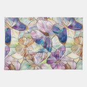 Linge De Cuisine Mint Aqua Bleu Papillons pourpres (Horizontal)