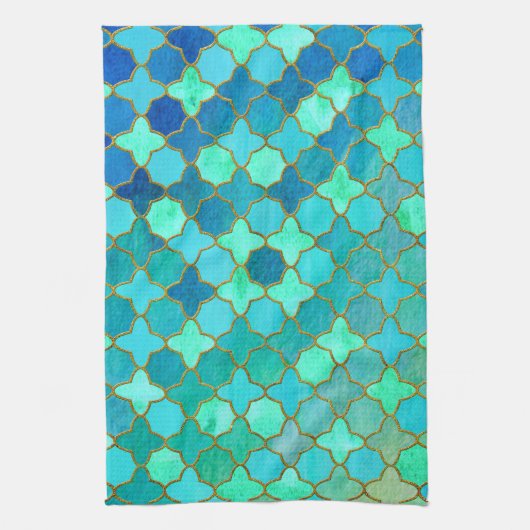 Linge De Cuisine Mint Aqua Turquoise Gold Oriental Marocain Carrela (Vertical)