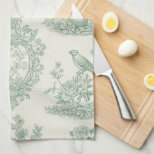 Linge De Cuisine Mint Green Toile Floral and Bird Pattern (Quart Plié)