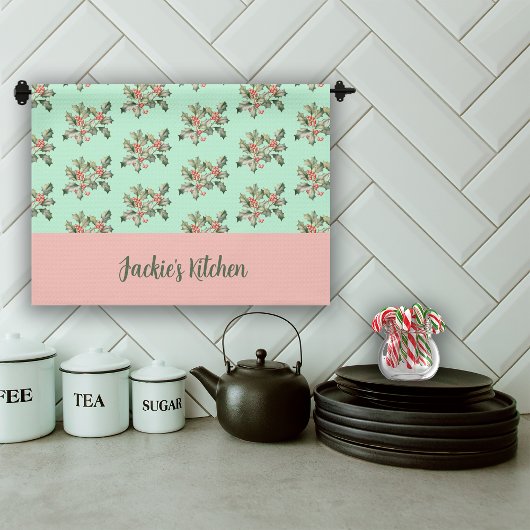 Linge De Cuisine Mistletoe couleur Macaron de Noël