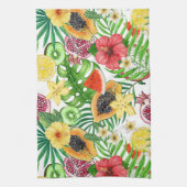 Linge De Cuisine Mix-fruit tropical, fleurs et feuilles sur blanc (Vertical)