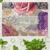 Linge De Cuisine Mixed Media Rose Floral Collage Kitchen Towel (Plié)