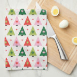Linge De Cuisine Mod du milieu du siècle Noël rouge et vert<br><div class="desc">Un joyeux motif de style moderne du milieu du siècle pour Noël. Ce design rétro et gai présente des arbres de Noël dans les tons rouge,  rose,  vert citron et vert foncé.</div>