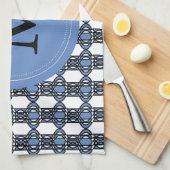 Linge De Cuisine Mod Retro Monogram Blue Abstrait Scarab Motif (Quart Plié)