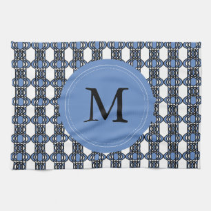 Linge De Cuisine Mod Retro Monogram Blue Abstrait Scarab Motif
