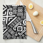 Linge De Cuisine Modèle africain ethnique #6 noir et blanc (Quart Plié)
