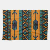 Linge De Cuisine Modèle Aztèque Sud-Ouest Orange Et Turquoise (Horizontal)