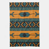 Linge De Cuisine Modèle Aztèque Sud-Ouest Orange Et Turquoise (Vertical)