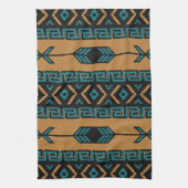 Linge De Cuisine Modèle Aztèque Sud-Ouest Tan Et Turquoise (Vertical)