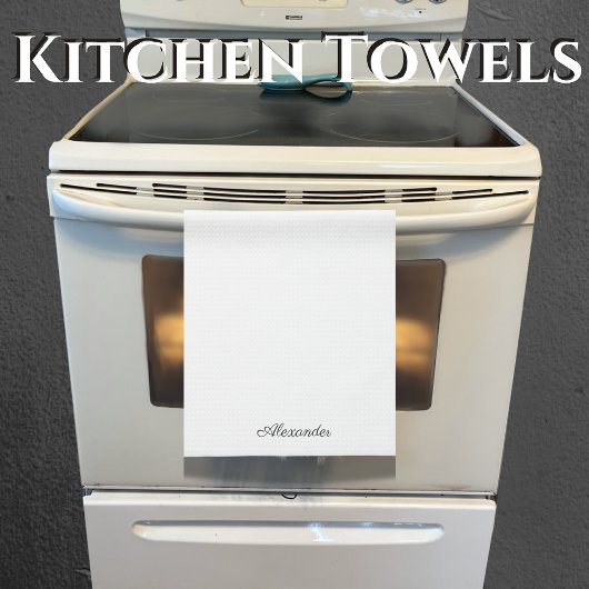 Linge De Cuisine Modèle blanc moderne, Script noir