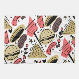 Linge De Cuisine Modèle d'anniversaire BBQ Burger Hotdog Doodle