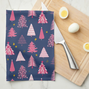 Linge De Cuisine Modèle d'arbre de Noël bleu et rose